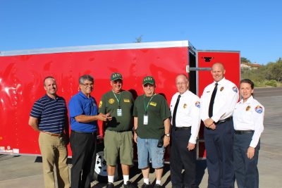 Pictured from left are Chuck Smet, Director of Emergency Management for Pinal County, Supervisor Pete Rios, Oracle CERT Doug Johnson, Oracle CERT David Harris, Oracle Fire Chief Larry Southard, Oracle Assistant Fire Chief Robert Jennings and Oracle Administration Chief Tina Acosta.