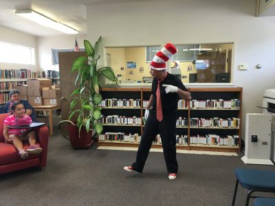 The Cat in the Hat visited Superior Public Library Summer Reading program to act out several Dr. Seuss books and entertain the Summer Reading program participants.