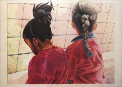 Carla Keaton’s ‘The Day at the Zoo’ is rendered in colored pencil.