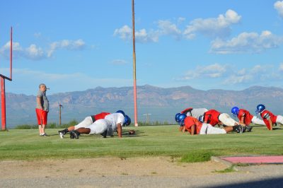 Miners practicing for upcoming season opener against San Tan Foothills. Photo by Leeza Moreno