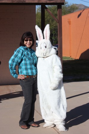 Kearny Town Manager Anna Flores with the Easter Bunny.