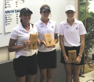 Lowry’s Tatyana Carlson (let) was the low medalist at the Spring Creek Tournament last Thursday as part of the Northern 3A tournament. Lowry placed second as a team.  Photo courtesy Humboldt Sun