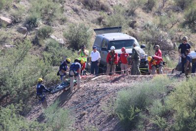 Pinal County Search and Rescue and local firefighters make a high angle rescue during a training exercise.