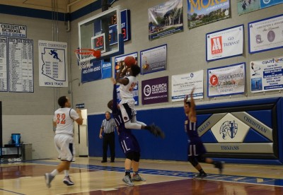 Qujuan Steward (23) floats through the air on this jump shot. Steward finished with 15 points in the Broncos' win. 
