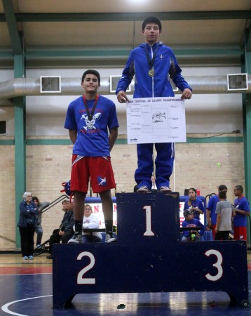 San Manuel's Michael Martinez on the podium in second place.