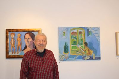 Lew Schnellman at the opening of his show at Rancho Linda Vista.