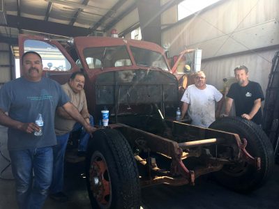 John Paul Perez, Jerry Campos, Henry Munoz and Matt Mashaw took a break from their bi monthly Sunday work day to tell us more about the process they will take to restore the 1942 Fire Engine.