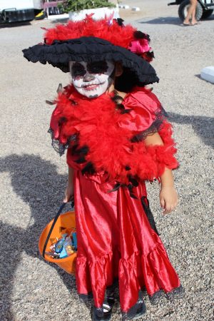 A young costumed girl.
