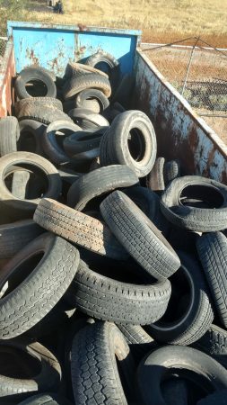 Collected tires fill the bin. Photo courtesy Todd Pryor